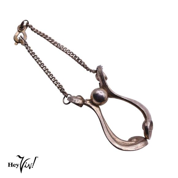 Vintage Glove Clip Scarf Purse Holder Guard w Curved Deco Look w Chain - Hey Viv - Picture 1 of 7